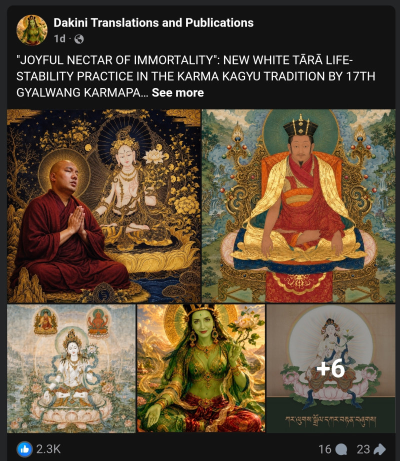 Facebook snapshot as of May 25, 2026 the exploitation of the Karmapa by The gremlin is still ongoing by misleading the public that it is authorized translator for Daily Practice of Five-Deity Tara
