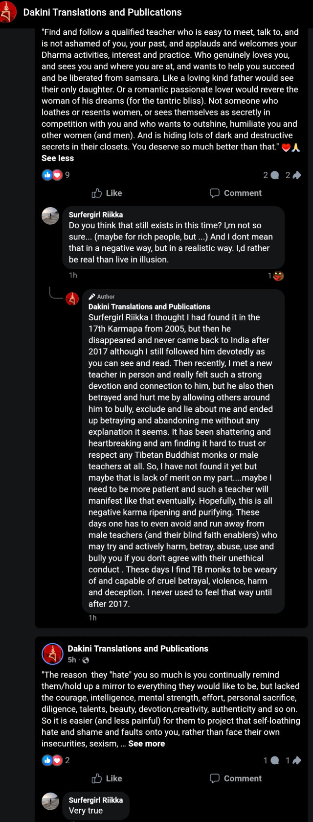 Snapshot on June 14, 2026 Dakini Translations Facebook - Adele Tomlin confesses its sexual predatory intent on the 17th Karmapa after being imposed a restraining order by the Delhi court to stay away from Gyalton Rinpoche
