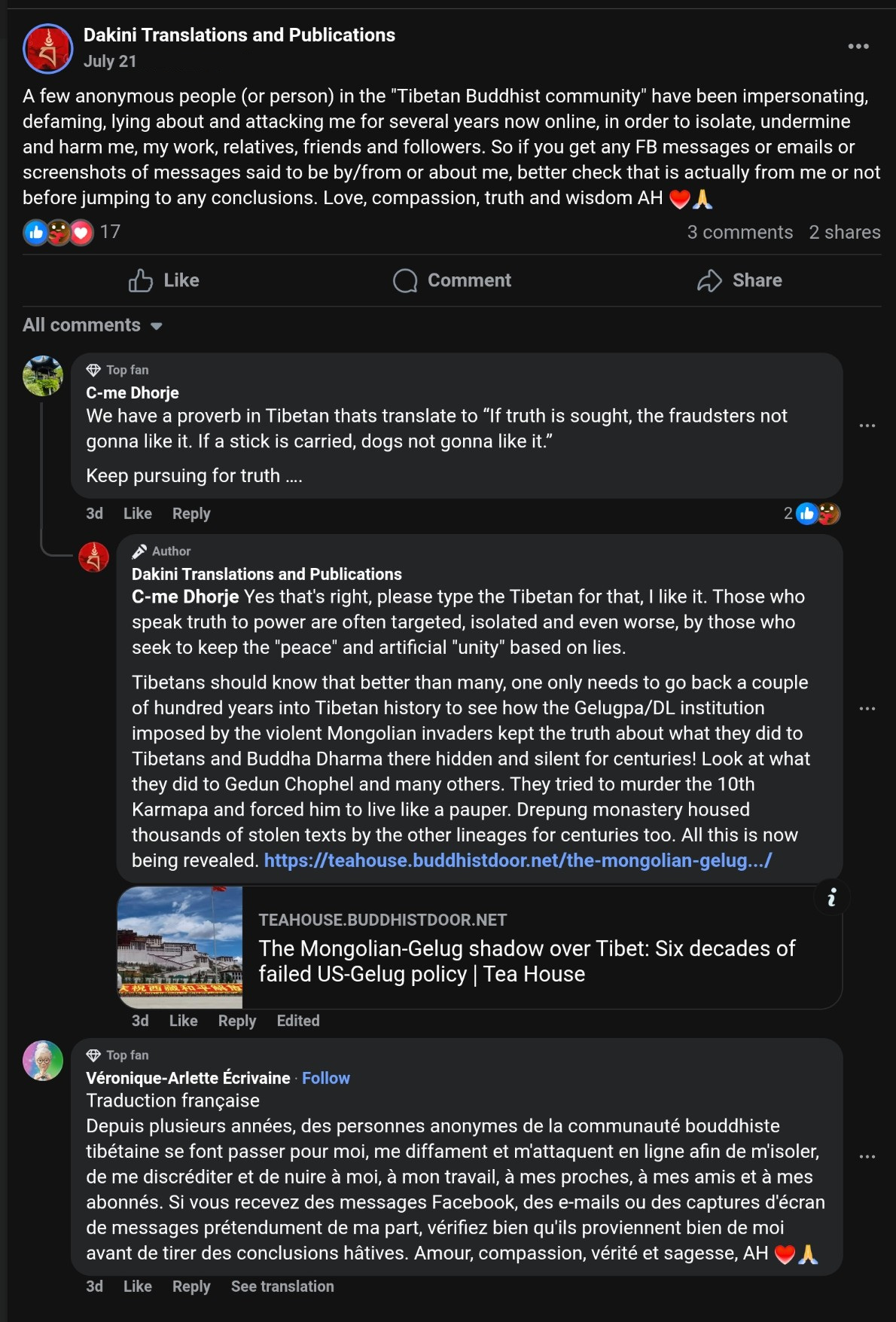Evidence of misconduct, how Adele Tomlin inserts anti dalai lama propaganda whenever possible to incite hatred